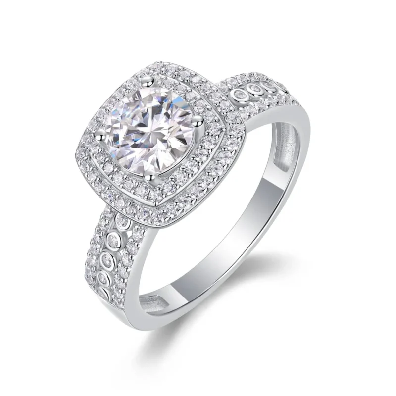 Jewelry 925 Sterling Engagement Ring for Women Band Promise Rings Luxury Halo 4 Prong 1ct Round Moissanite Created Diamond Silver Ring MYR13362-6.5