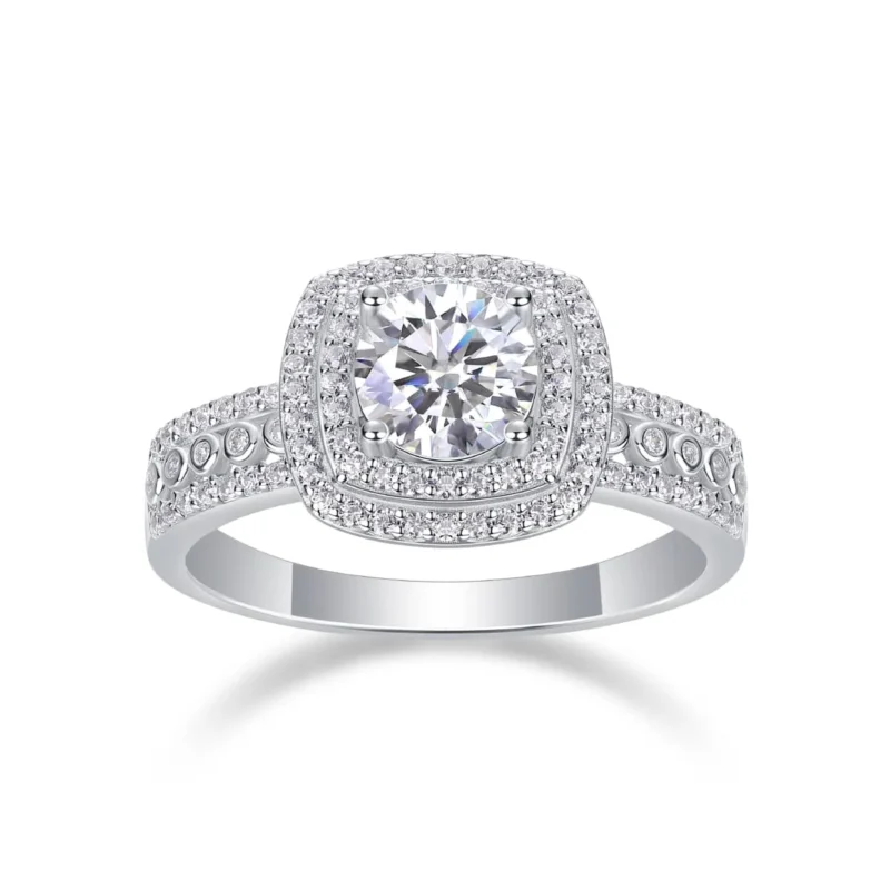 Jewelry 925 Sterling Engagement Ring for Women Band Promise Rings Luxury Halo 4 Prong 1ct Round Moissanite Created Diamond Silver Ring MYR13362-6.5 - Image 6