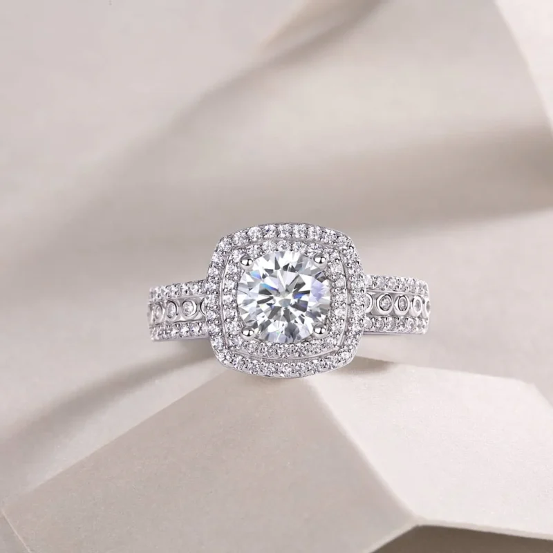 Jewelry 925 Sterling Engagement Ring for Women Band Promise Rings Luxury Halo 4 Prong 1ct Round Moissanite Created Diamond Silver Ring MYR13362-6.5 - Image 3