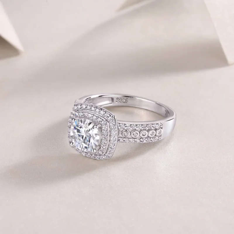 Jewelry 925 Sterling Engagement Ring for Women Band Promise Rings Luxury Halo 4 Prong 1ct Round Moissanite Created Diamond Silver Ring MYR13362-6.5 - Image 2