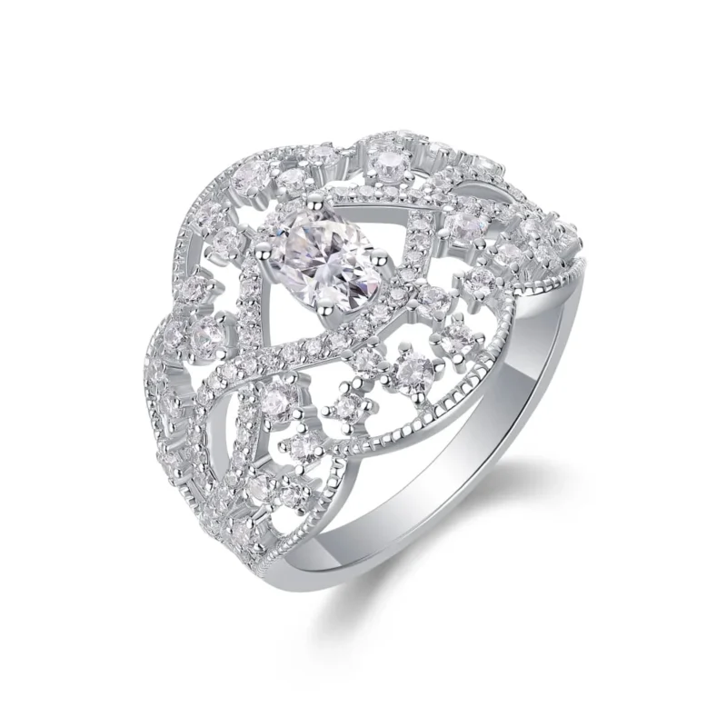 Luxury Sterling Silver 925 Pear-Shaped Diamond Ring with Lace Design Carat Total Diamond Weight Women Ring MYR13426