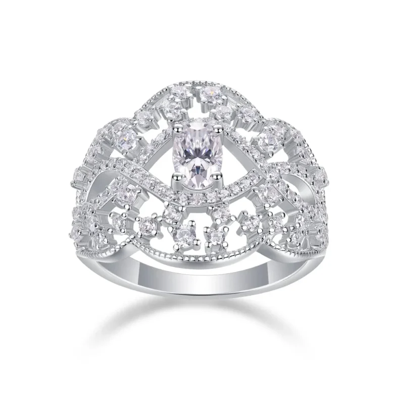 Luxury Sterling Silver 925 Pear-Shaped Diamond Ring with Lace Design Carat Total Diamond Weight Women Ring MYR13426 - Image 6