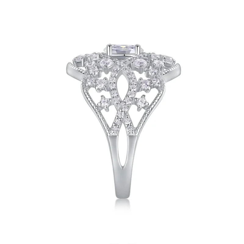 Luxury Sterling Silver 925 Pear-Shaped Diamond Ring with Lace Design Carat Total Diamond Weight Women Ring MYR13426 - Image 4