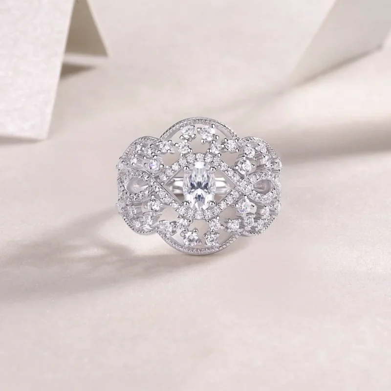 Luxury Sterling Silver 925 Pear-Shaped Diamond Ring with Lace Design Carat Total Diamond Weight Women Ring MYR13426 - Image 3