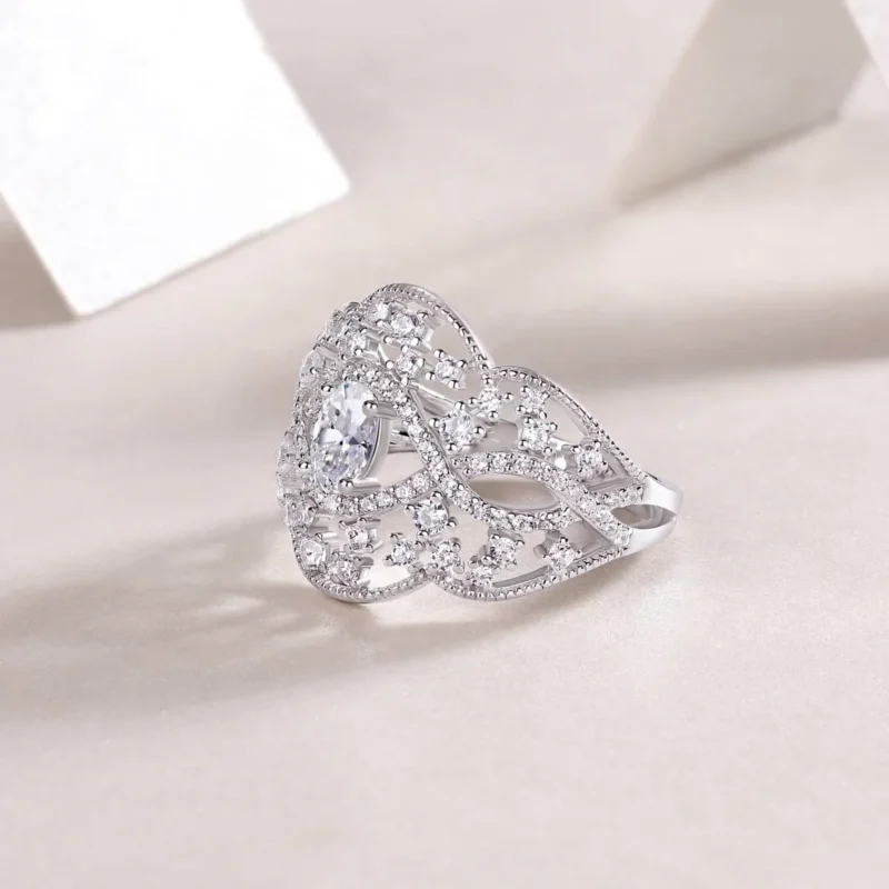 Luxury Sterling Silver 925 Pear-Shaped Diamond Ring with Lace Design Carat Total Diamond Weight Women Ring MYR13426 - Image 2