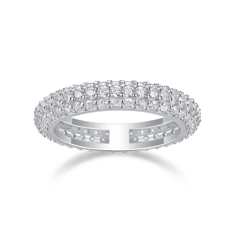 925 Sterling Silver Sterling Silver White, Rose, Yellow, Black 3 Row Pave Eternity Band Rings Wedding Rings MYR13410
