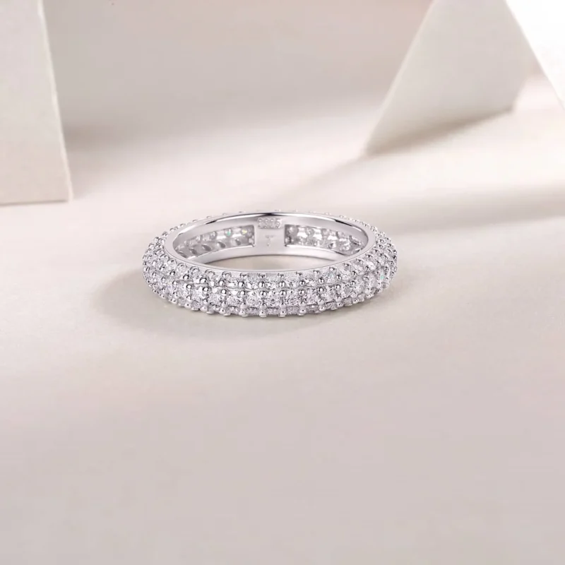 925 Sterling Silver Sterling Silver White, Rose, Yellow, Black 3 Row Pave Eternity Band Rings Wedding Rings MYR13410 - Image 3