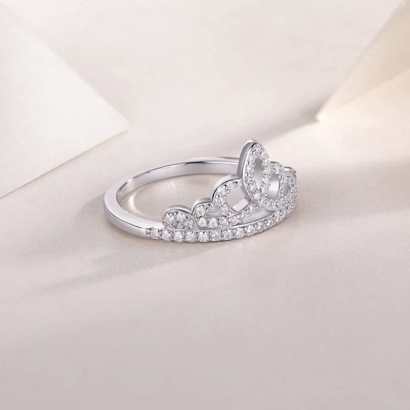 S925 Sterling Silver Wedding Half Pavé Moissanite Princess S925 Silver Plated with 18K White Gold Engagement Ring MYR13330 - Image 2