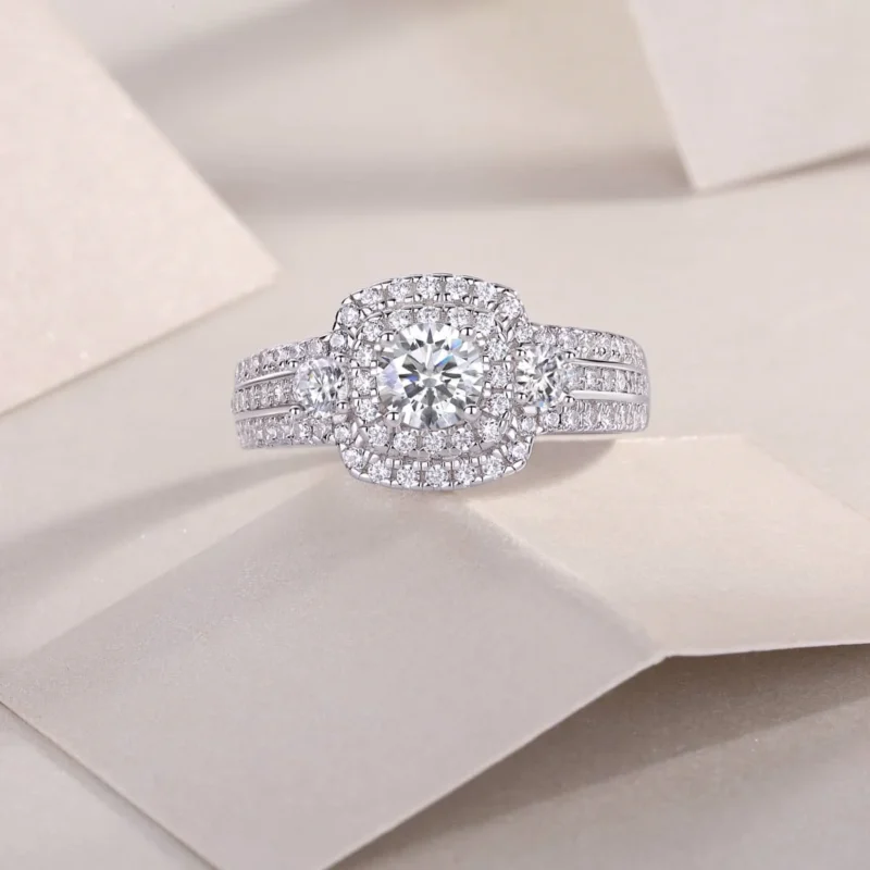 Luxury Jewelry Wholesale 1CT Moissanite Engagement Rings For Women, 925 Sterling Silver Halo Wedding Bands Promise 925 Sterling Silver Rings MYR13431-5.0 - Image 3