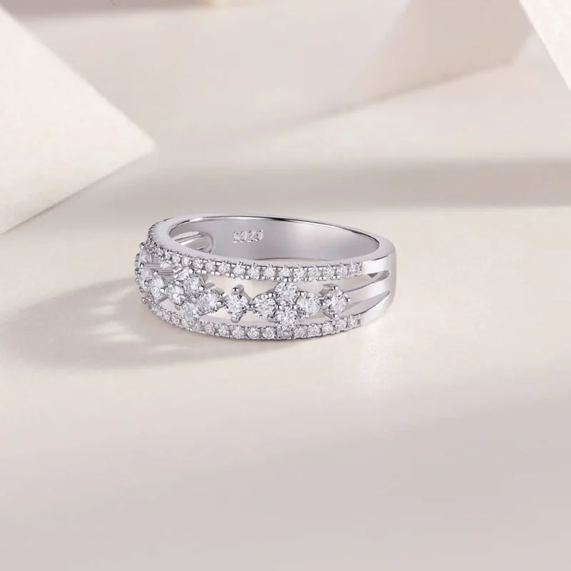 Wholesale Fine Jewelry First Light Diamond Princess & Round-Cut Three-Row Anniversary Ring 1 ct S925 Sterling Silver Rings MYR13320 - Image 3