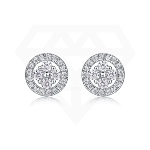 Round Diamond Cluster Style Halo Stud Earrings for Women 1.88CT in 14K White Gold Over with Push Back Wholesale MYE13480