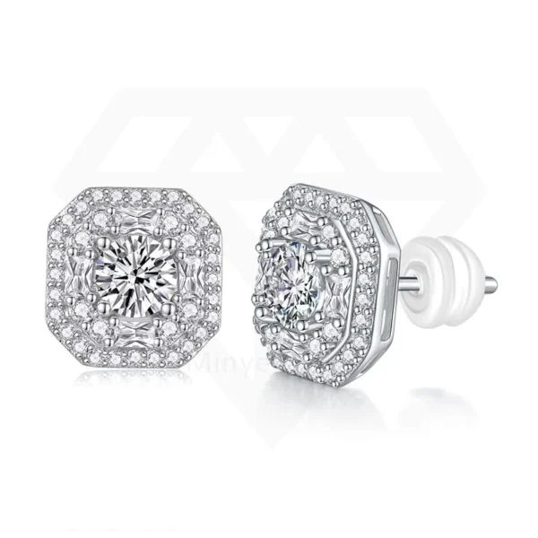 1.50 Ct Round Halo Diamond Stud Earrings Diamond Halo Studs Round Diamond Halo Earrings, Stud Halo Earrings 14K White Gold Wholesale MYE13514-5.0 - Image 2