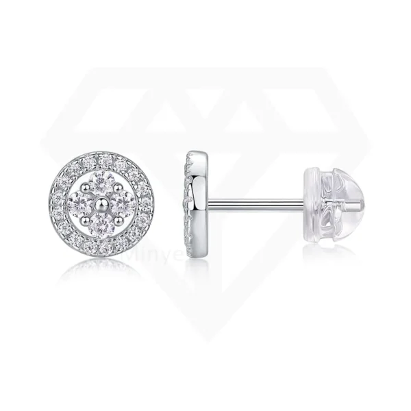 Round Diamond Cluster Style Halo Stud Earrings for Women 1.88CT in 14K White Gold Over with Push Back Wholesale MYE13480 - Image 2