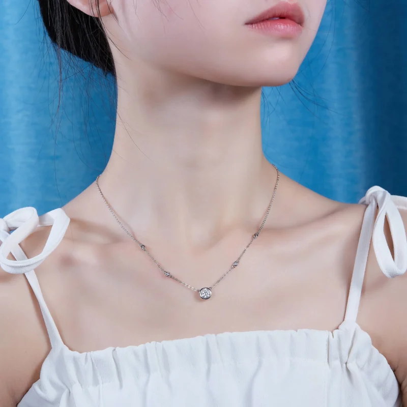Moissanite Starlight Pendant Necklace 925 Sterling Silver 18 inches Cubic Zirconia Fashion Collarbone Chain Wholesale MYN13499-6.5 - Image 6