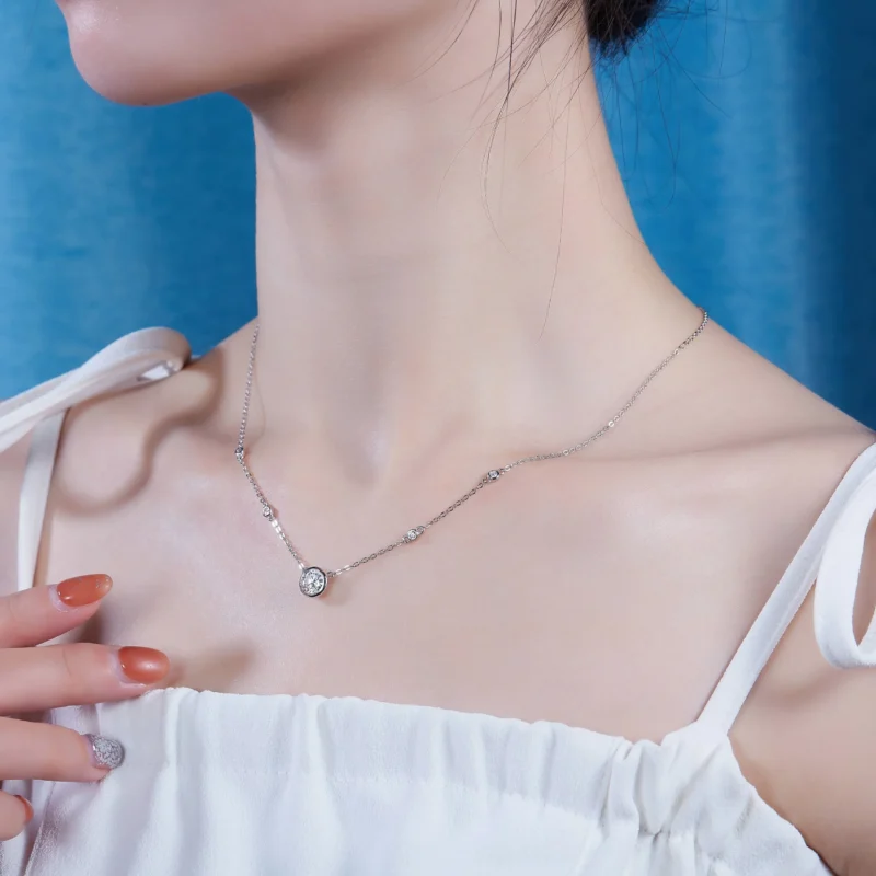 Moissanite Starlight Pendant Necklace 925 Sterling Silver 18 inches Cubic Zirconia Fashion Collarbone Chain Wholesale MYN13499-6.5 - Image 5