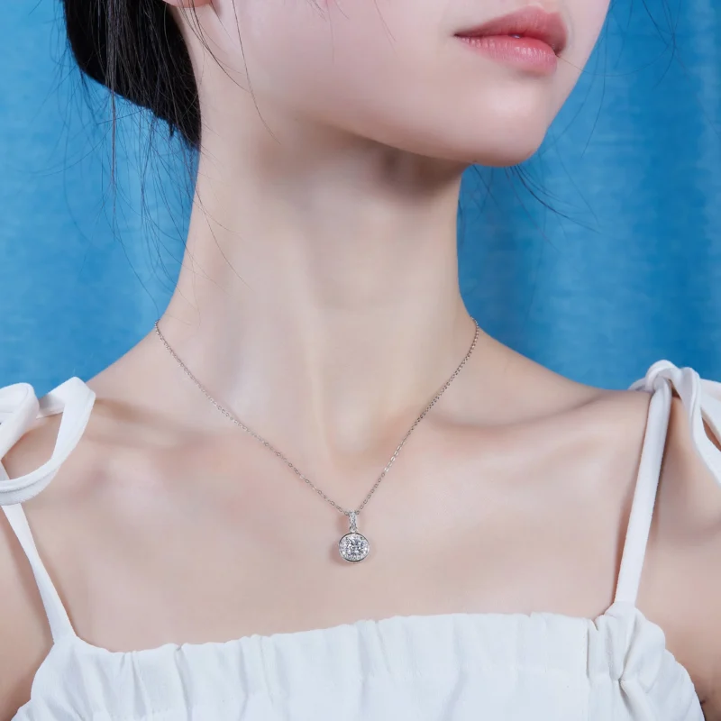 Round Crystal Pendants Silver Color Necklaces For Women Luxury Jewelry Trend Wholesale MYP13521-6.5 - Image 5