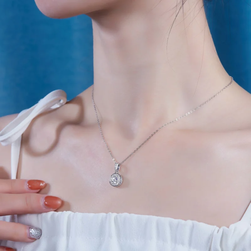 Round Crystal Pendants Silver Color Necklaces For Women Luxury Jewelry Trend Wholesale MYP13521-6.5 - Image 6