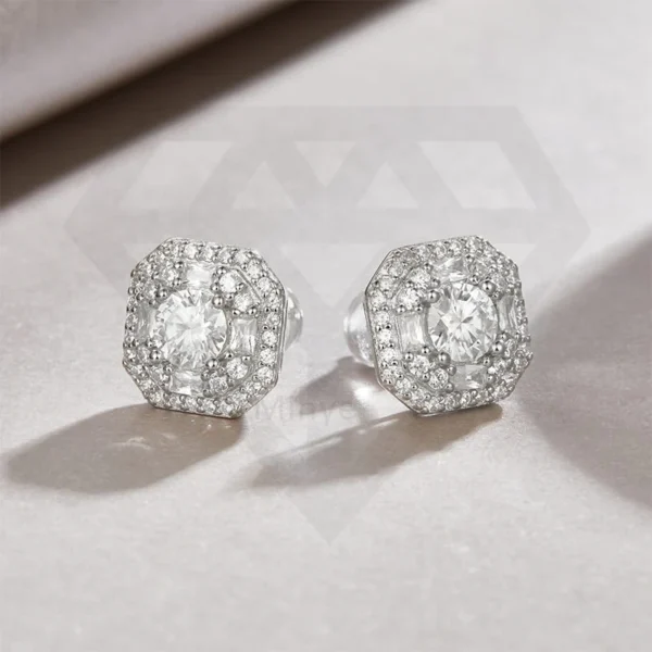 1.50 Ct Round Halo Diamond Stud Earrings Diamond Halo Studs Round Diamond Halo Earrings, Stud Halo Earrings 14K White Gold Wholesale MYE13514-5.0 - Image 6