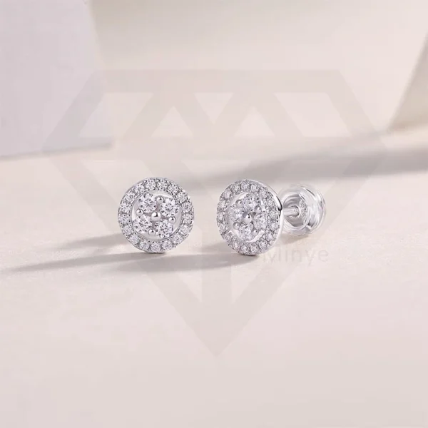 Round Diamond Cluster Style Halo Stud Earrings for Women 1.88CT in 14K White Gold Over with Push Back Wholesale MYE13480 - Image 6