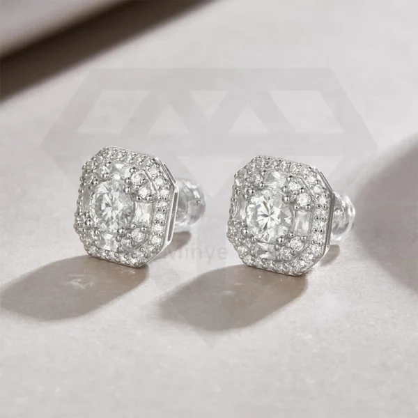 1.50 Ct Round Halo Diamond Stud Earrings Diamond Halo Studs Round Diamond Halo Earrings, Stud Halo Earrings 14K White Gold Wholesale MYE13514-5.0 - Image 5