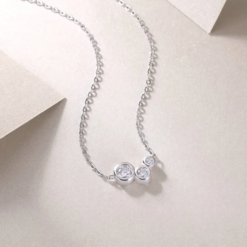 Moissanite Bezel Setting Necklaces for Women Original 925 Sterling Silver 3 Stone Pendant Necklace Round Cut 4mm Wholesale MYN13205-40 - Image 5
