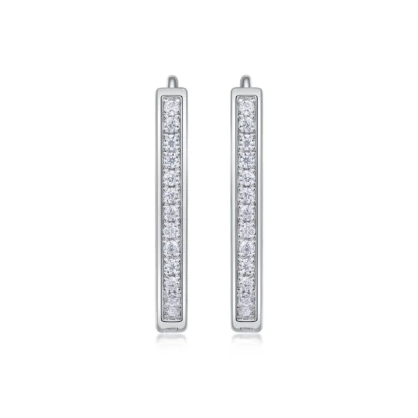 Round-cut Sterling Silver Diamond Rectangle Hoop Earrings 1/10 ct tw Wholesale MYE13245 - Image 6