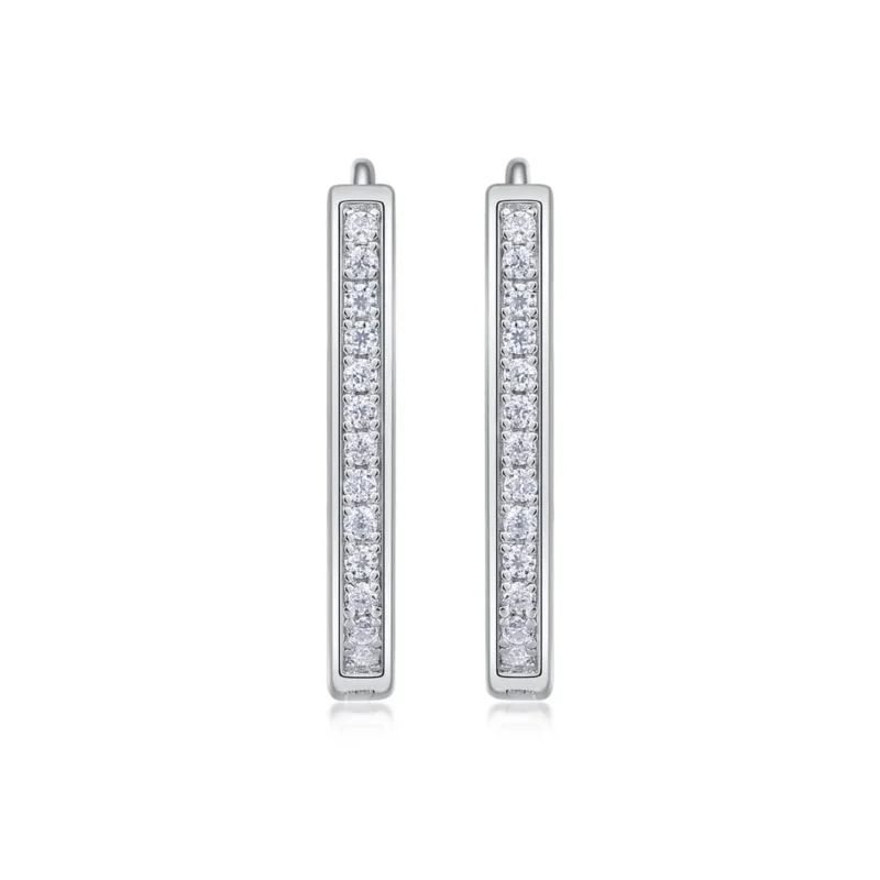 Round-cut Sterling Silver Diamond Rectangle Hoop Earrings 1/10 ct tw Wholesale MYE13245 - Image 6
