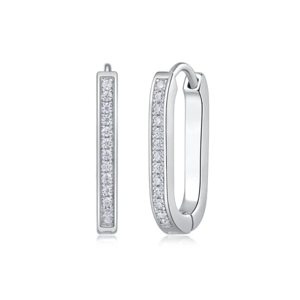 Round-cut Sterling Silver Diamond Rectangle Hoop Earrings 1/10 ct tw Wholesale MYE13245