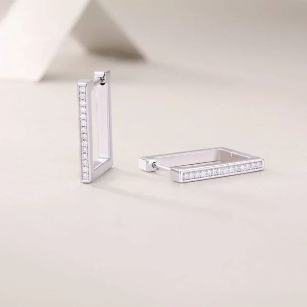 Wholesale Karat White Gold Diamond Square Hoop Earrings MYE13244 - Image 4