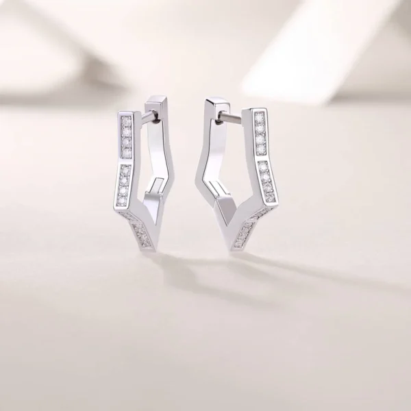 Diamond Huggies Hexagon Hoop Earrings, 14K Gold Hexagon Huggies Earring Wholesale MYE13242 - Image 4