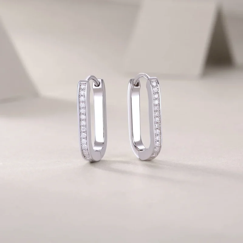 Round-cut Sterling Silver Diamond Rectangle Hoop Earrings 1/10 ct tw Wholesale MYE13245 - Image 5