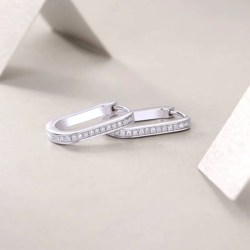 Round-cut Sterling Silver Diamond Rectangle Hoop Earrings 1/10 ct tw Wholesale MYE13245 - Image 4