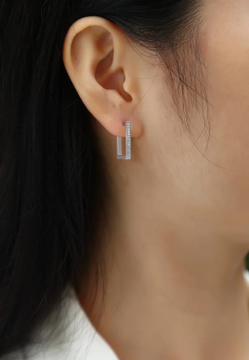 Wholesale Karat White Gold Diamond Square Hoop Earrings MYE13244 - Image 2