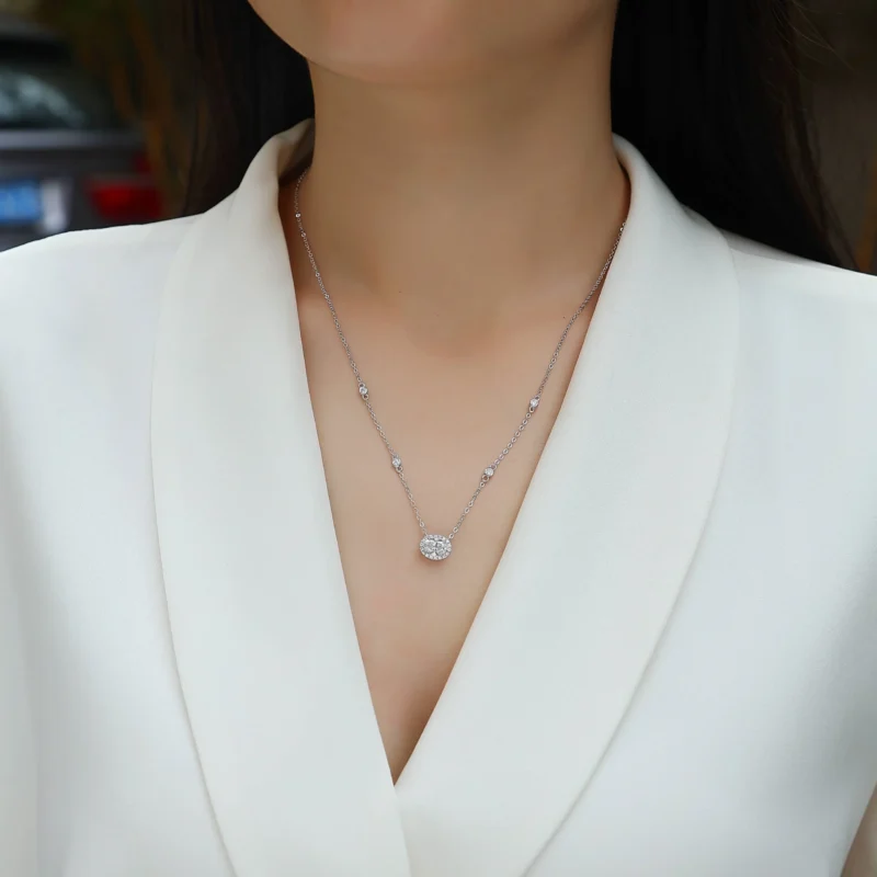 Moissanite Diamond Round Halo Chain Necklace NEW Certified 1ct. t.w. Wholesale MYN13501 - Image 6