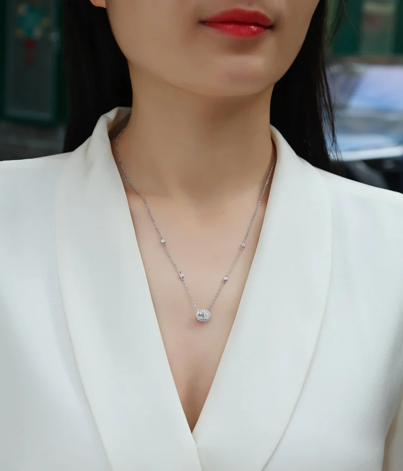 Moissanite Diamond Round Halo Chain Necklace NEW Certified 1ct. t.w. Wholesale MYN13501 - Image 5
