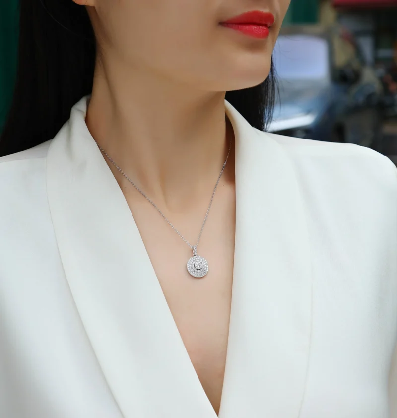 Moissanite 0.33 Cttw Round Shape White Cubic Zirconia Double Halo Pendant Necklace in 14K Gold Over Sterling Silver Wholesale MYP13582-5.0 - Image 5
