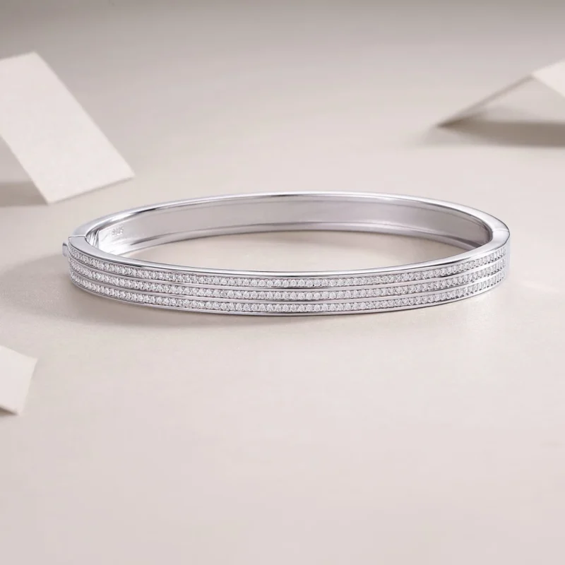 Moissanite Valentine's Wholesale OEM Factory Open Cuff Bracelet Micro Pave CZ Bangle for Women Luxury Jewelry Bulk MYB13168 - Image 5