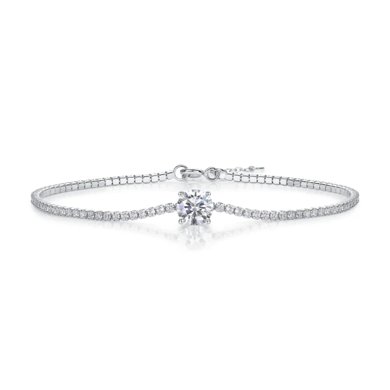 Lab Grown Diamond Women's Sterling Silver Link Bracelet Moissanite Charm Link Bracelet Bulk MYL13213-6.5