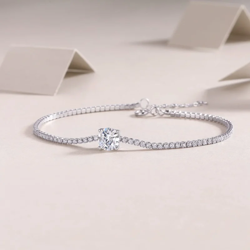Lab Grown Diamond Women's Sterling Silver Link Bracelet Moissanite Charm Link Bracelet Bulk MYL13213-6.5 - Image 4