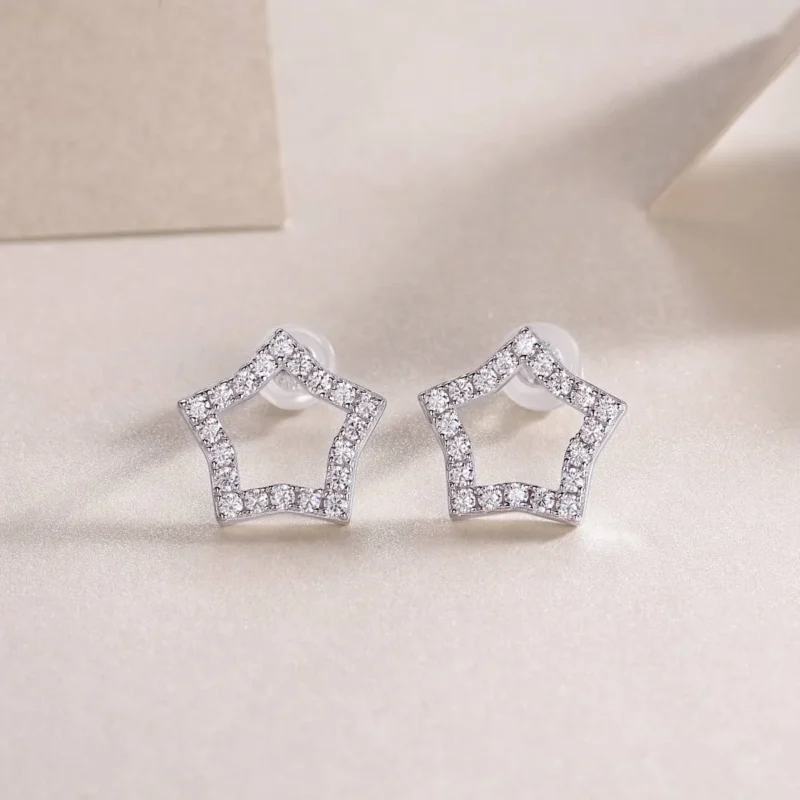 925 Sterling Silver Celestial Star Stud Earrings for Women Round White Diamond Bulk MYE13224 - Image 6
