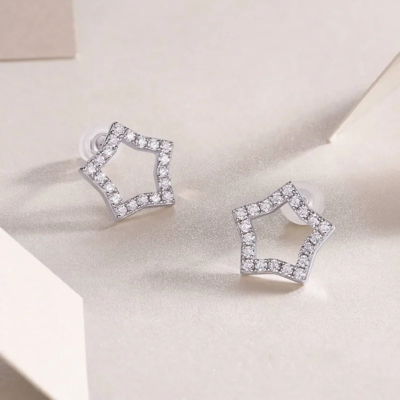 925 Sterling Silver Celestial Star Stud Earrings for Women Round White Diamond Bulk MYE13224 - Image 5