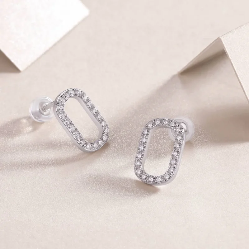 Dangling Earrings Silver/14k Gold Plated Sterling Silver Jewelry Paper Clip Link Design with Simulated Diamond for Women Bulk MYE13227 - Image 5