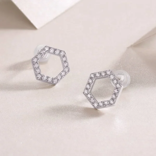 Moissanite Silver Hexagon Stud Earrings CZ Gifts for Women Fine Jewelry Style Wholesale MYE13230 - Image 6