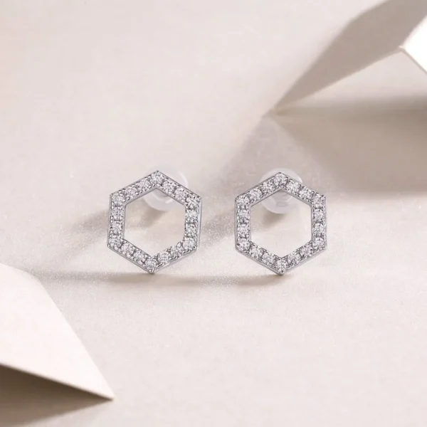 Moissanite Silver Hexagon Stud Earrings CZ Gifts for Women Fine Jewelry Style Wholesale MYE13230 - Image 5