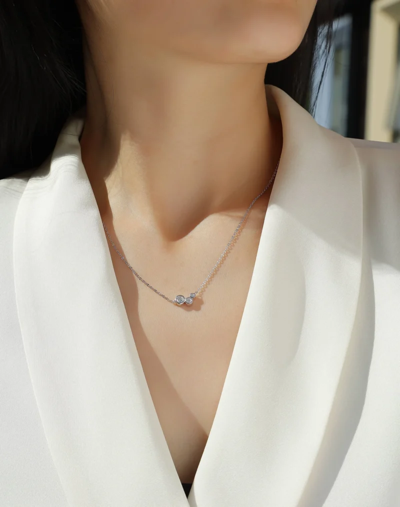 Moissanite Bezel Setting Necklaces for Women Original 925 Sterling Silver 3 Stone Pendant Necklace Round Cut 4mm Wholesale MYN13205-40 - Image 2