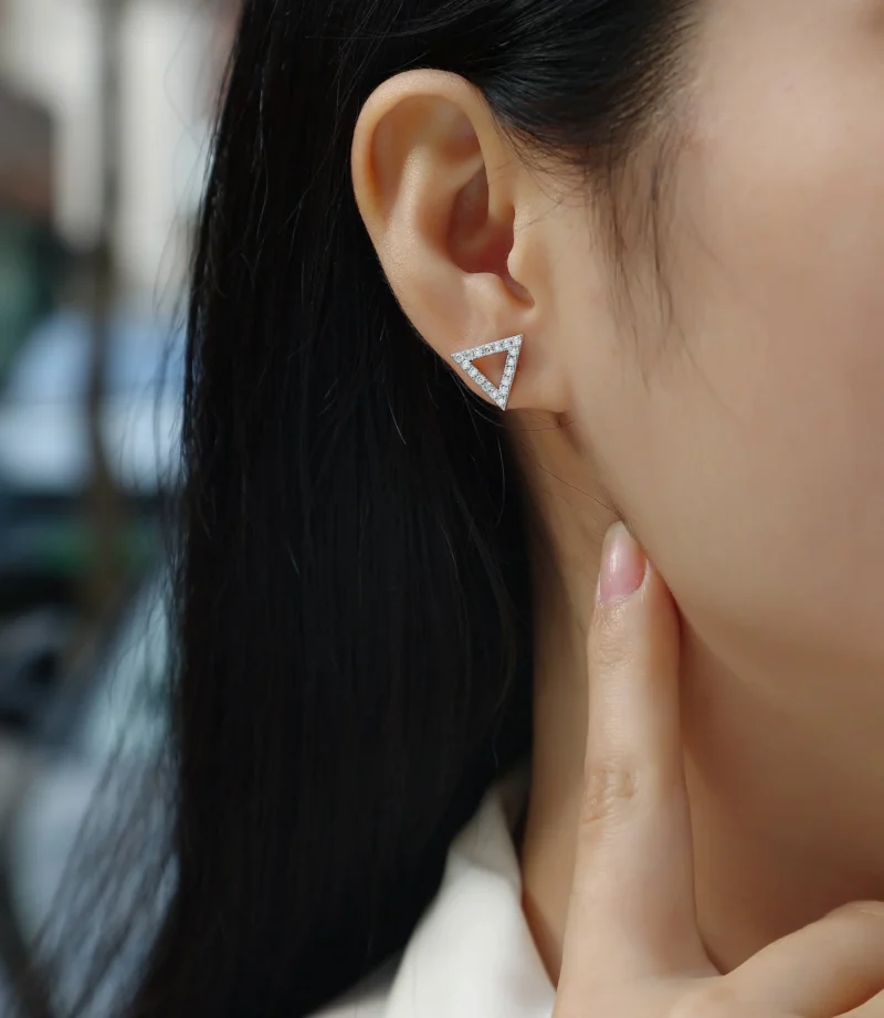 Triangle Stud Earrings for Women Elegant 1.4mm All Moissanite Cool Wedding Birthday Gift Solid 925 Silver Charm Jewelry Bulk MYE13222 - Image 3