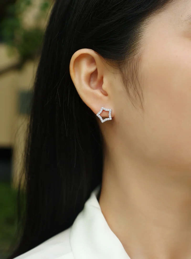 925 Sterling Silver Celestial Star Stud Earrings for Women Round White Diamond Bulk MYE13224 - Image 3