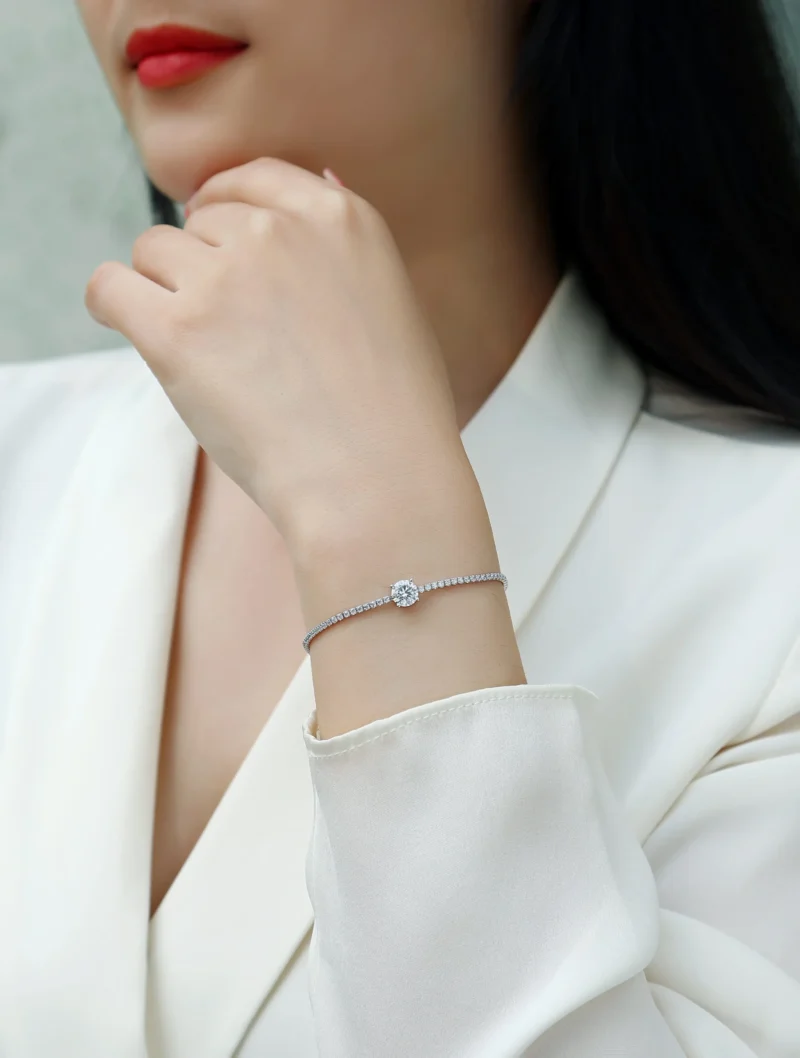 Lab Grown Diamond Women's Sterling Silver Link Bracelet Moissanite Charm Link Bracelet Bulk MYL13213-6.5 - Image 3