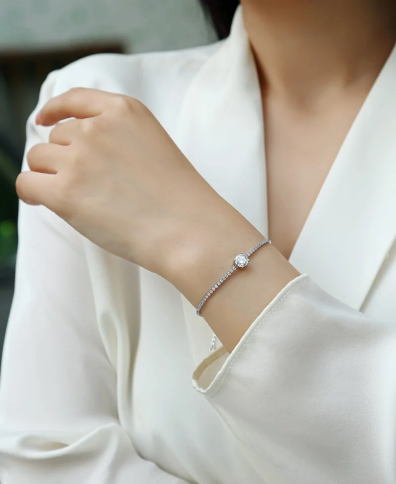 Lab Grown Diamond Women's Sterling Silver Link Bracelet Moissanite Charm Link Bracelet Bulk MYL13213-6.5 - Image 2
