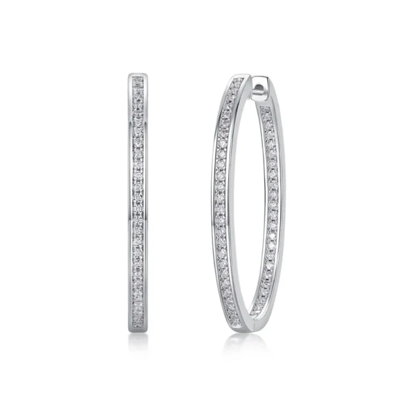 Moissanite 18K White Gold plated Inside-Out Hoop Earrings with CZ 55mm Bulk MYE13368